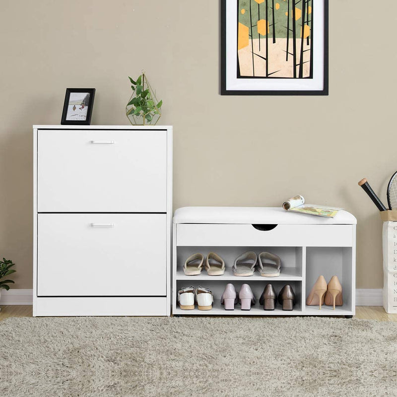 2 Tier Wooden Shoe Cabinet - White