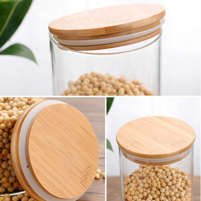 Glass Bamboo Spice Jars With Reusable Labels(Set of 12)