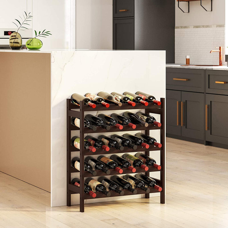 5 Tier Bamboo Wine Rack 30 Bottles