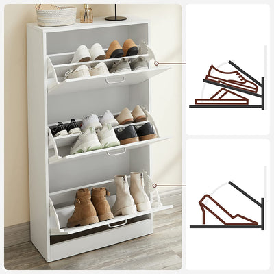 Vasagle 3 Tier Wooden Shoe Cabinet - White