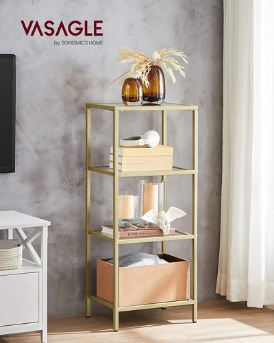 Vasagle Nyla 4 Tier Glass Bookshelf Storage Shelf - Gold