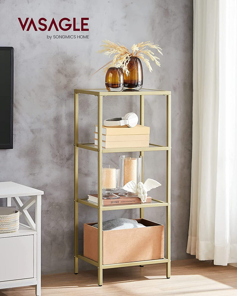 vasagle nyla 4 tier glass bookshelf storage shelf - gold – space