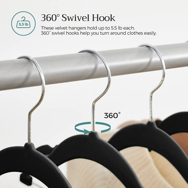 Velvet Hangers with Adjustable Clips Black (Set of 30)