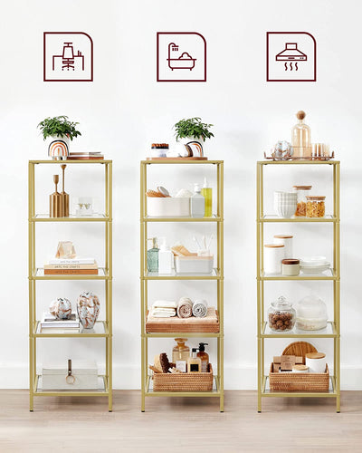 Vasagle Nyla 5-Tier Ladder Tempered Glass Display Storage Bookshelf - Gold