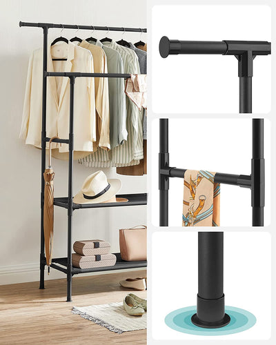 Clothes Rack Metal with 2 Clothes Rails - Black