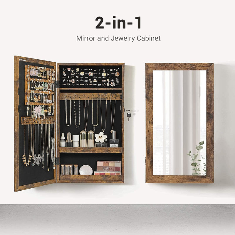 Wall-Mounted Jewellery Cabinet Armoire with Mirror - Industrial Style