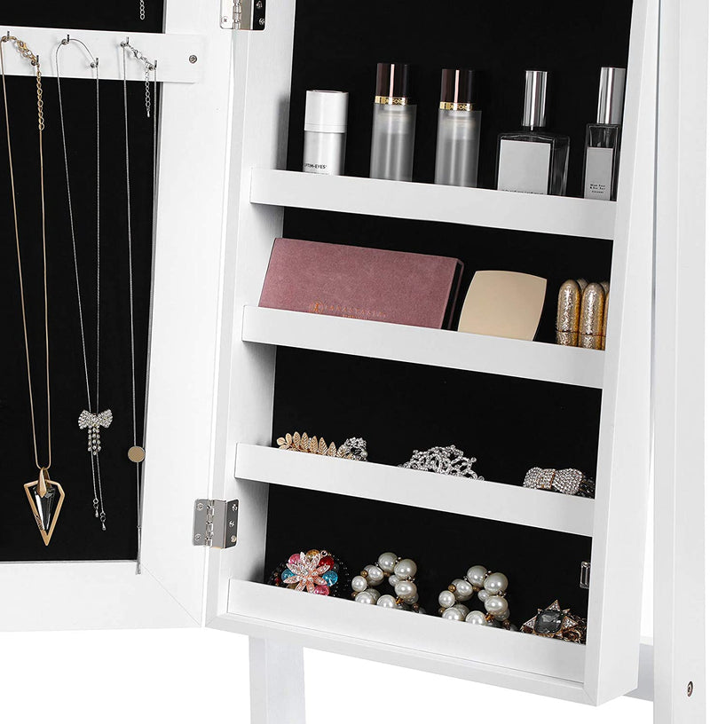 Jewellery Cabinet Organiser With Mirror - White