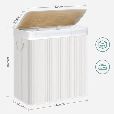 Laundry 150L Bamboo Basket with Handles Off-White