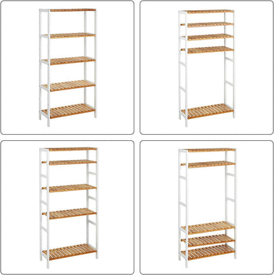 5 Tiers Bamboo Storage Rack Shelf - White and Natural