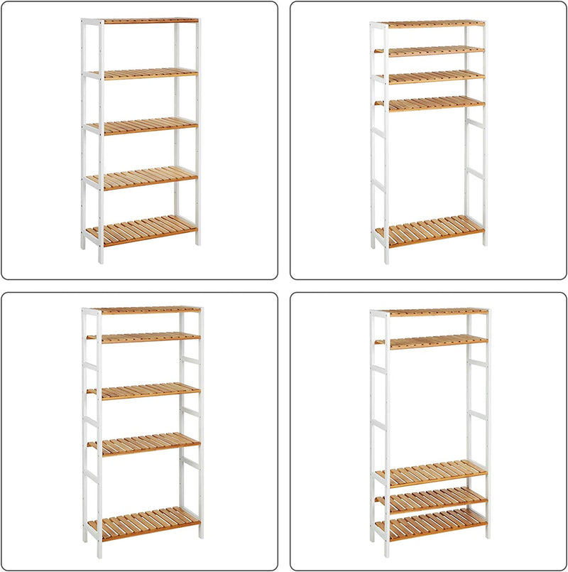 5 Tiers Bamboo Storage Rack Shelf - White and Natural