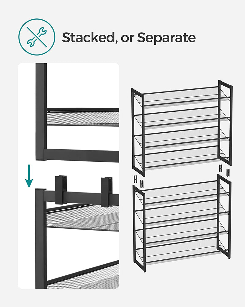 8 Tier Metal Stackable Shoe Rack - Black