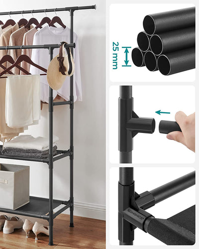 Clothes Rack Metal with 2 Clothes Rails - Black