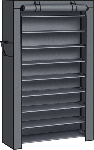 10-Tier Shoes Rack with Dustproof Cover - Grey