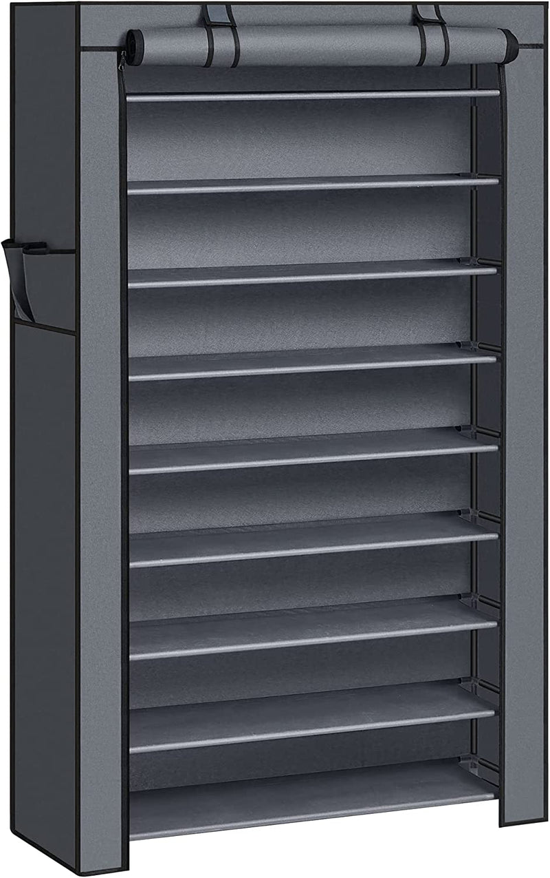 10-Tier Shoes Rack with Dustproof Cover - Grey