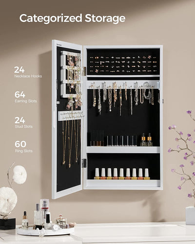 Wall-Mounted Jewellery Cabinet Armoire with Mirror - White