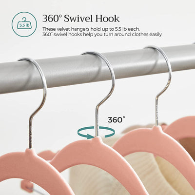 Velvet Hangers with Adjustable Clips Pink (Set of 30)