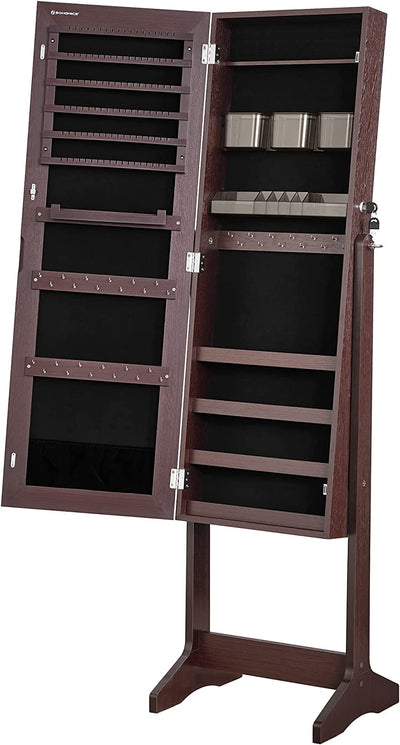 Jewellery Cabinet Freestanding Lockable Storage Organiser - Brown