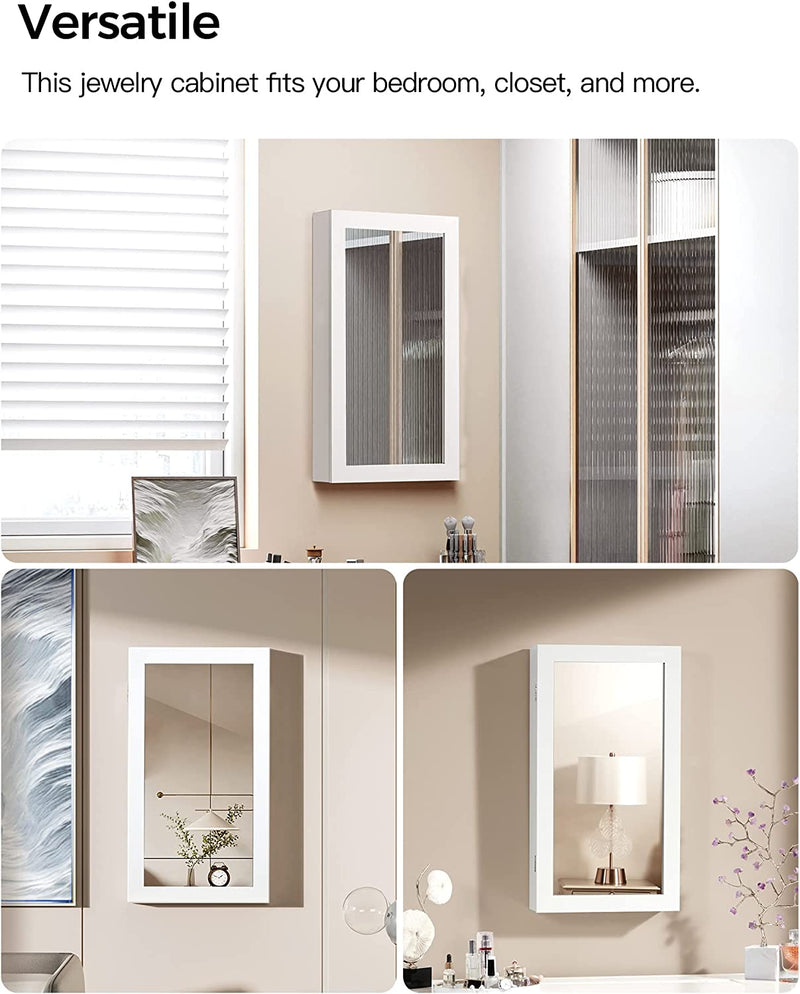 Wall-Mounted Jewellery Cabinet Armoire with Mirror - White