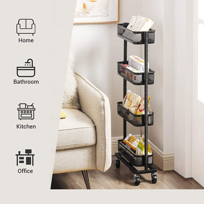 4-Tier Slim Space Saving Steel Trolley