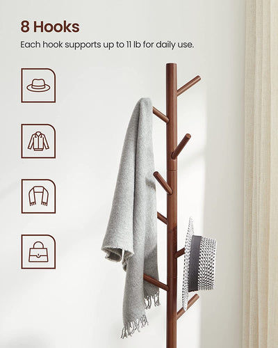 Vasagle Free Standing Solid Wood Coat Rack - Dark Walnut