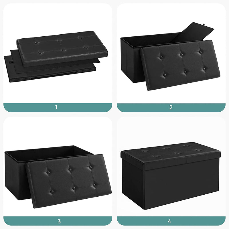 Storage Ottoman Bench Leather Medium - Black