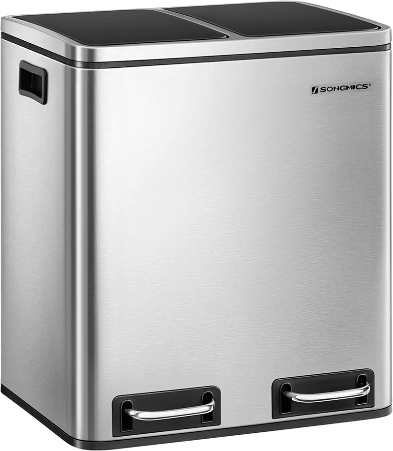 Dual 30 Liters Rubbish Bin - Silver