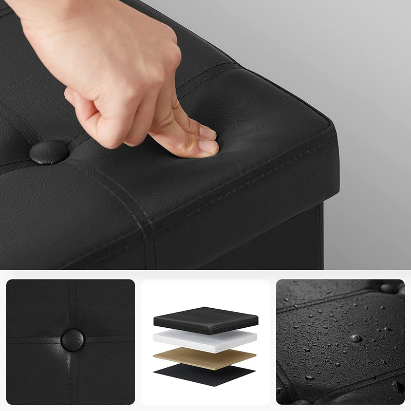 Storage Ottoman Bench Leather Medium - Black