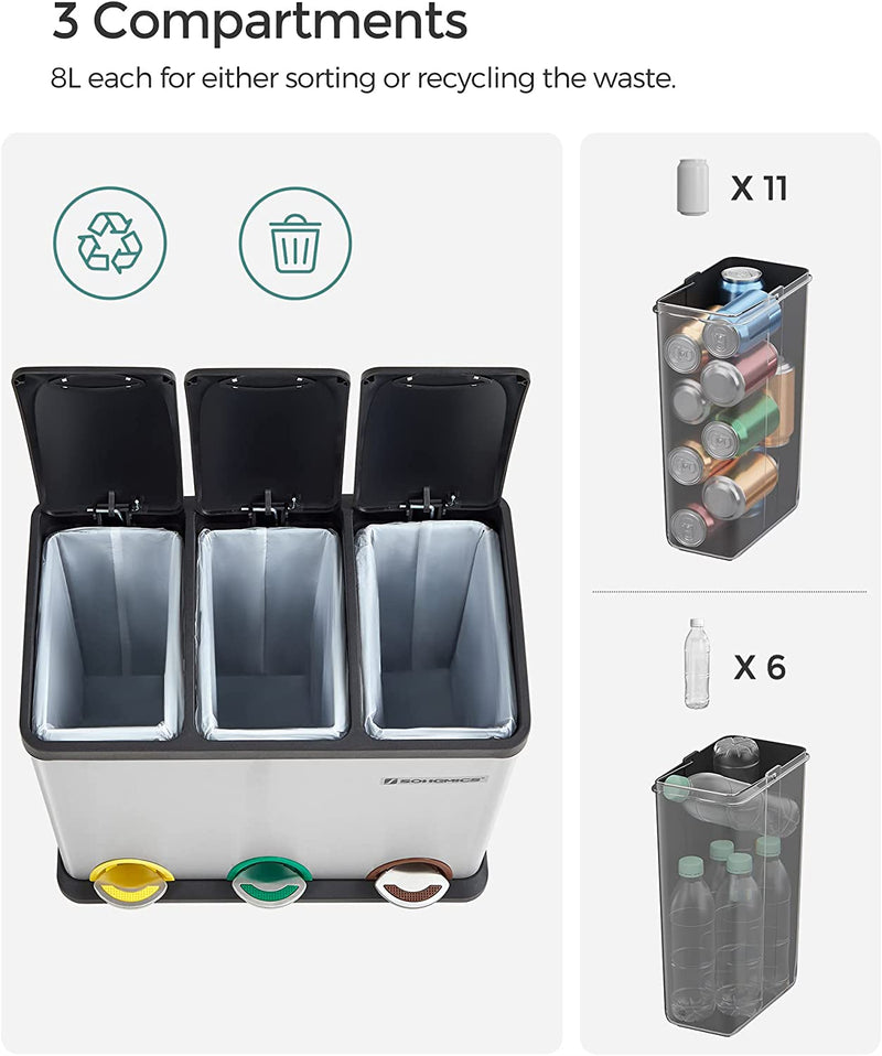 Recycling Metal Pedal Rubbish Bin 24-Litre