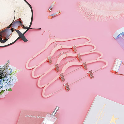 Velvet Coat Hangers With Movable Clips Rose Gold (Set of 24)