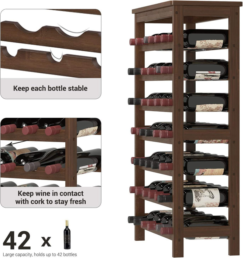 7-Tier 42 Bottles Bamboo Wine Rack - Walnut