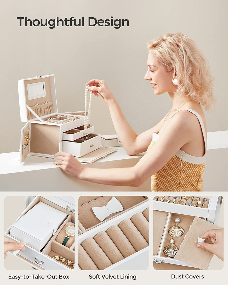 Jewellery Box Organiser With Mirror - White