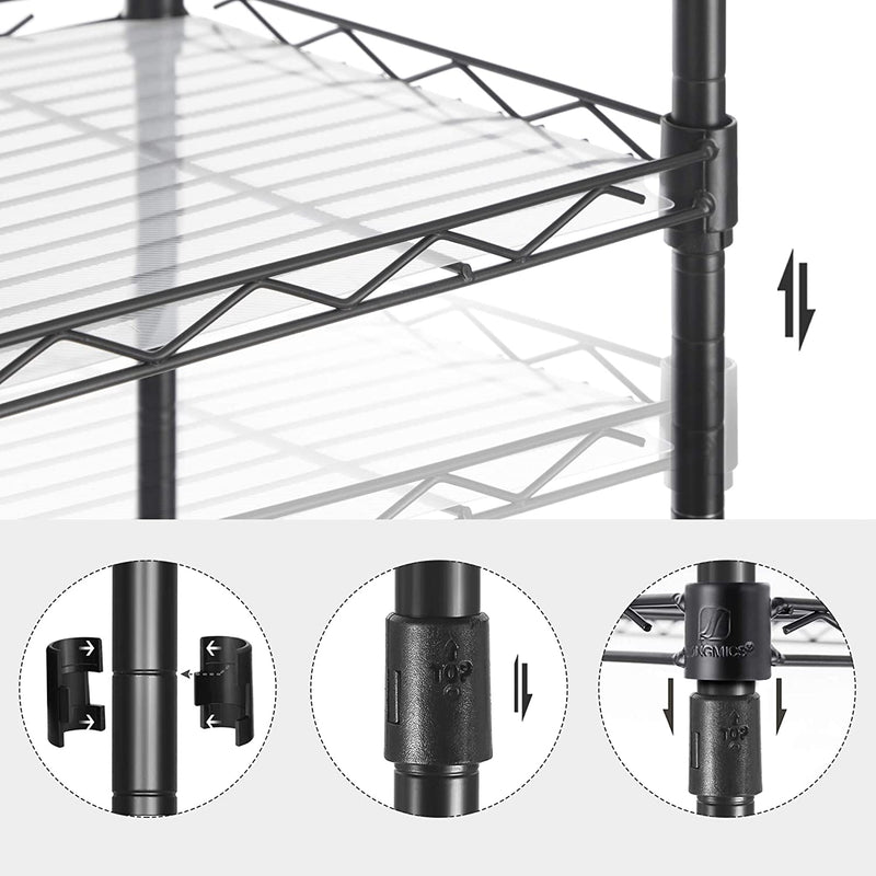 5-Tier Adjustable Wire Metal Kitchen Shelves - Black