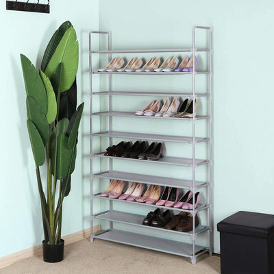 10-Tier Shoe Rack Storage Organiser Holds up to 50 Pairs - Silver Grey