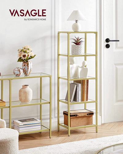 Vasagle Nyla 5-Tier Ladder Tempered Glass Display Storage Bookshelf - Gold