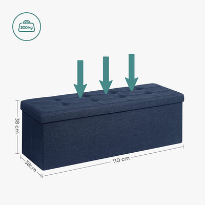 Storage Ottoman Bench Fabric Large - Navy Blue