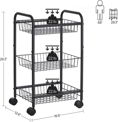 3-Tier Kitchen Trolley with Baskets