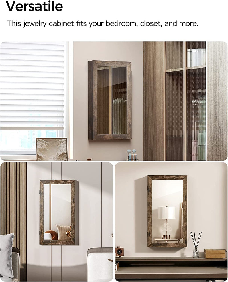 Wall-Mounted Jewellery Cabinet Armoire with Mirror - Industrial Style