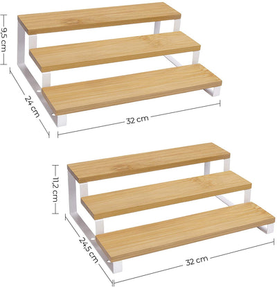 Bamboo Spice Rack Pantry Shelf White (Set of 2)
