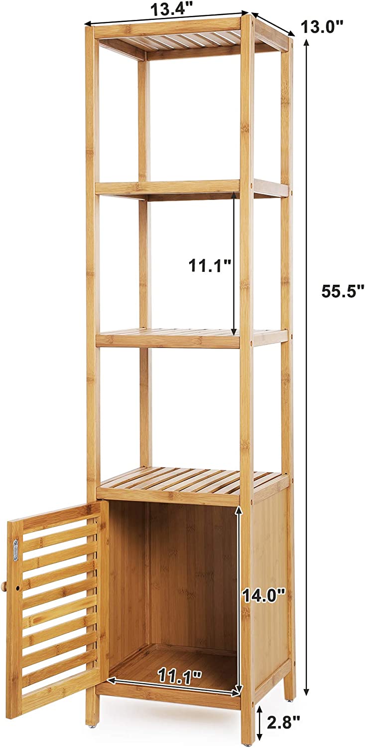 4 Tiers Free Standing Bamboo Storage Tower Floor Cabinet