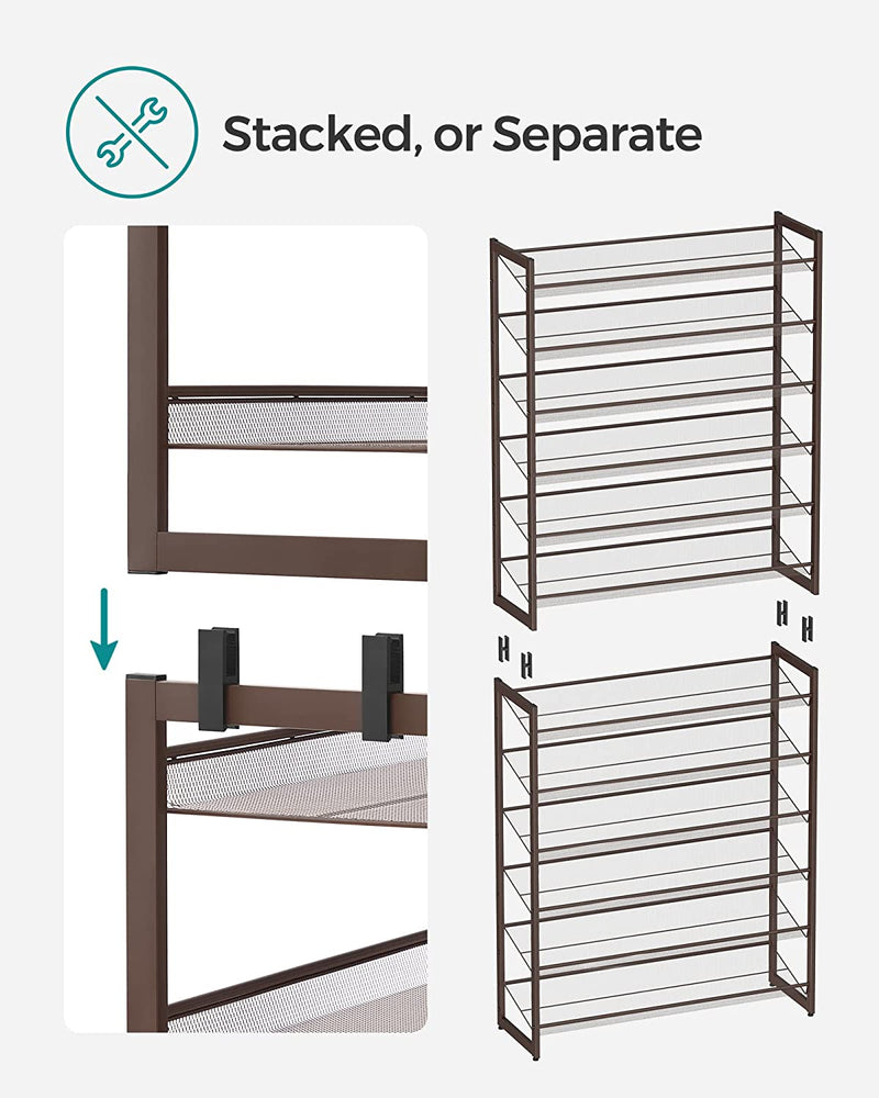 12 Tier Metal Stackable Shoe Rack - Brown