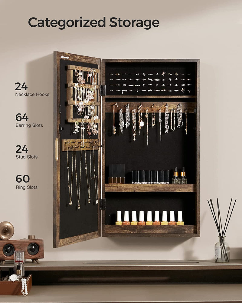 Wall-Mounted Jewellery Cabinet Armoire with Mirror - Industrial Style