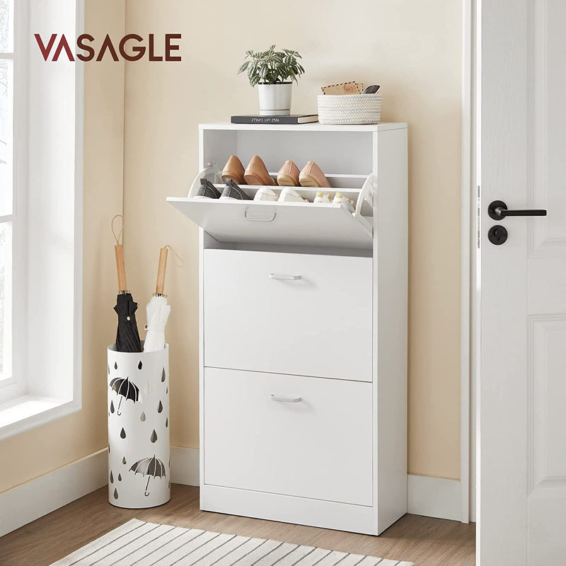 Vasagle 3 Tier Wooden Shoe Cabinet - White