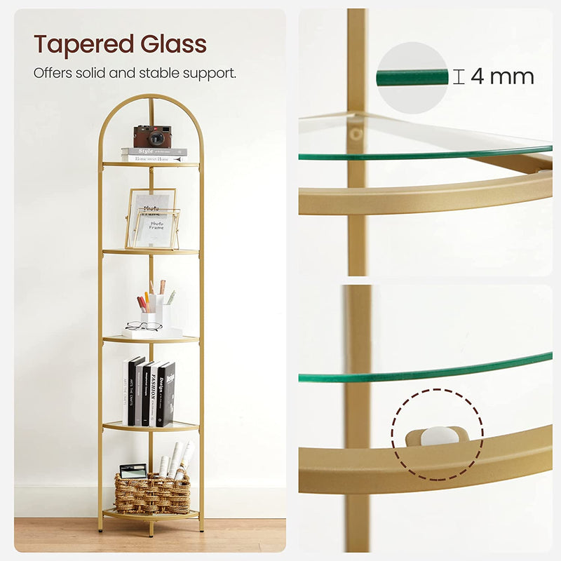 Vasagle Nyla 5 Tier Glass Corner Shelf Stand - Gold