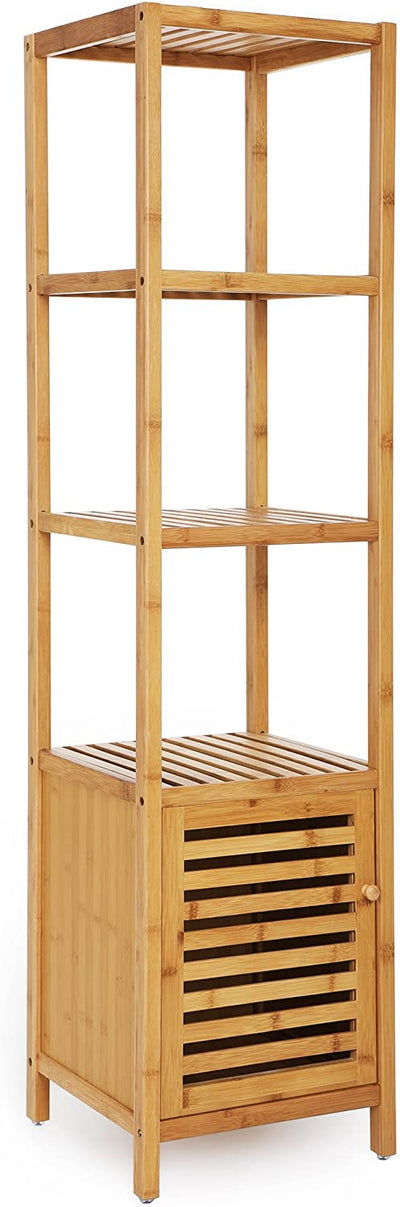 4 Tiers Free Standing Bamboo Storage Tower Floor Cabinet