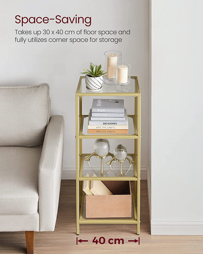 Vasagle Nyla 4 Tier Glass Bookshelf Storage Shelf - Gold