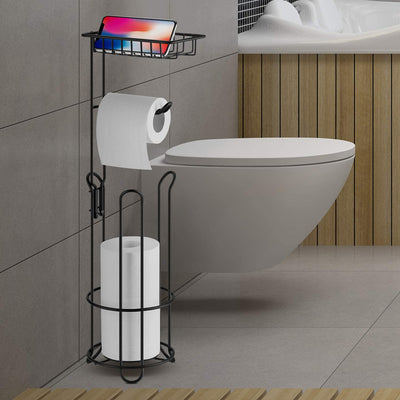 Bathroom Toilet Tissue Holder Stand - Black