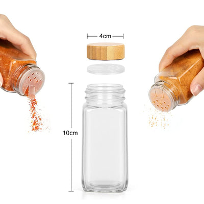 Glass Spice Jars with Airtight Bamboo Lids (Set of 24)