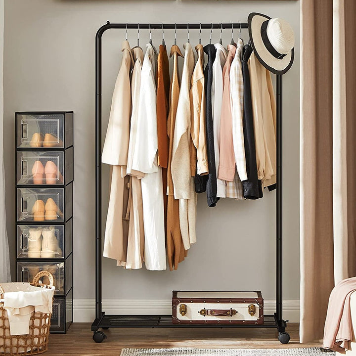 Single Rail Designer Metal Garment Rack Industrial Style Black - Technical View