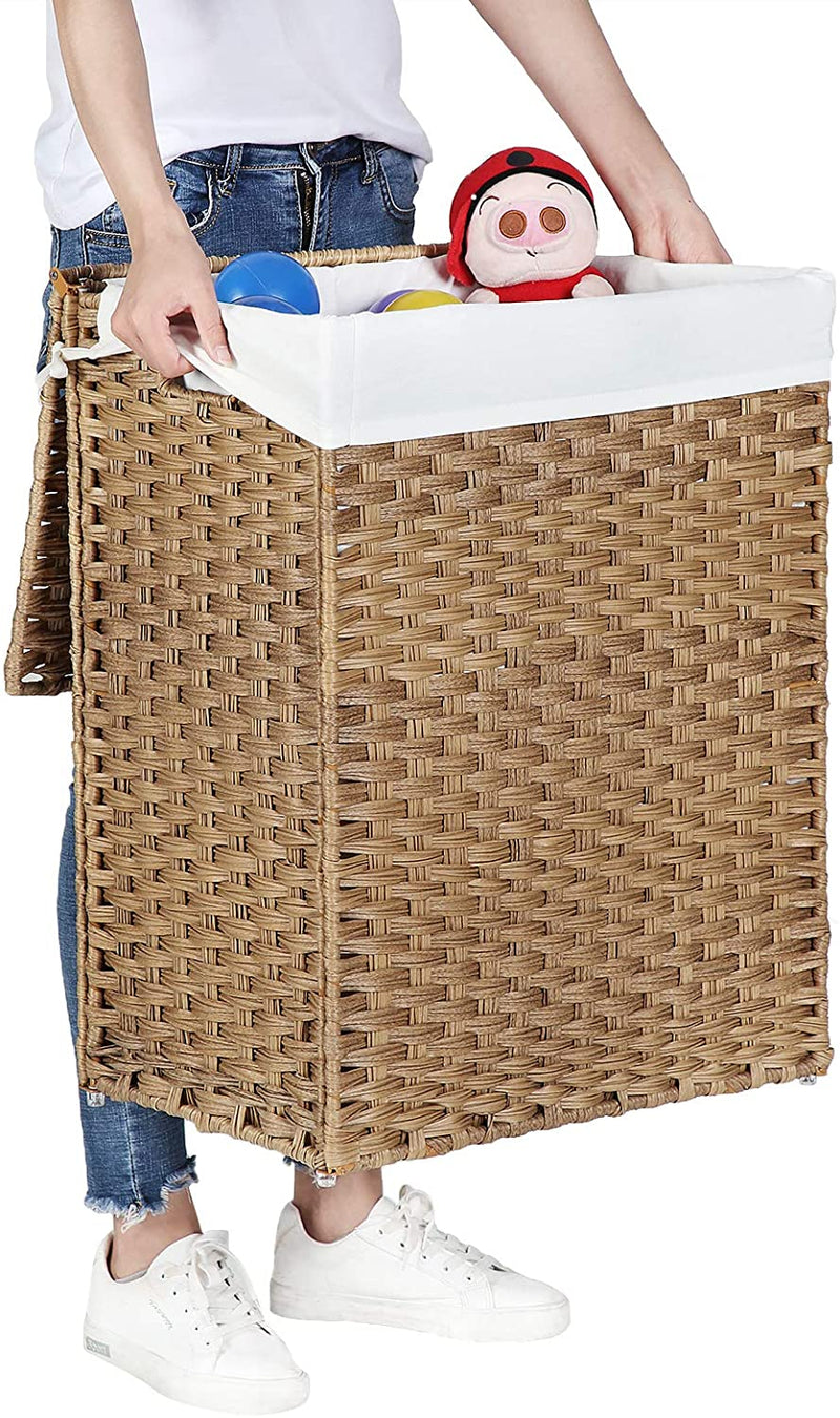 Rattan Laundry Basket 90L With Removable Liner Bag - Natural