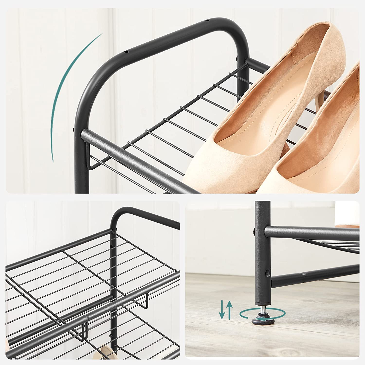 Modular Shoe Rack System 2-Tier Stackable Modular Shoe Rack - Black – Space General